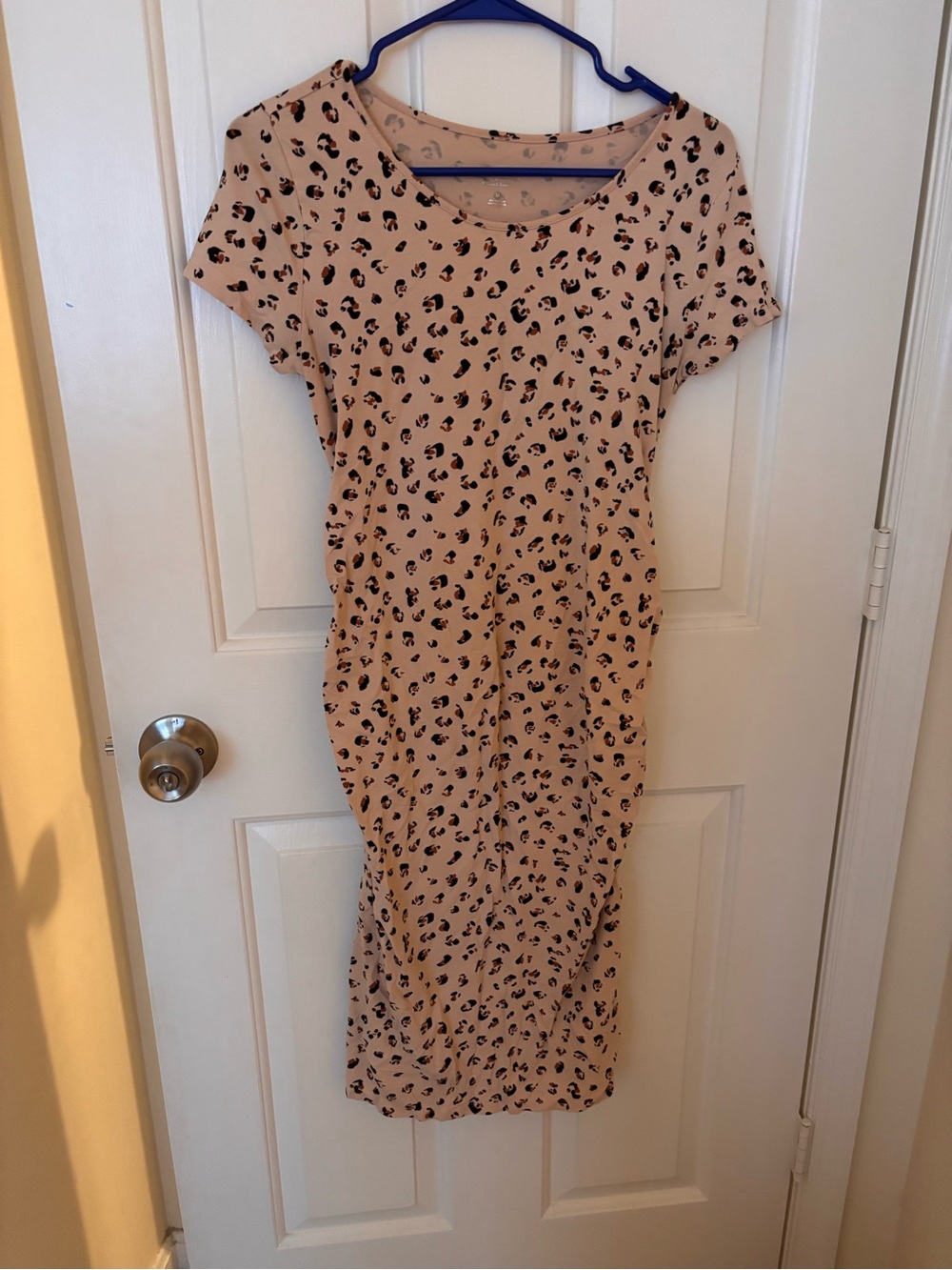 Maternity Beige Animal Print Short Sleeve Midi Dress